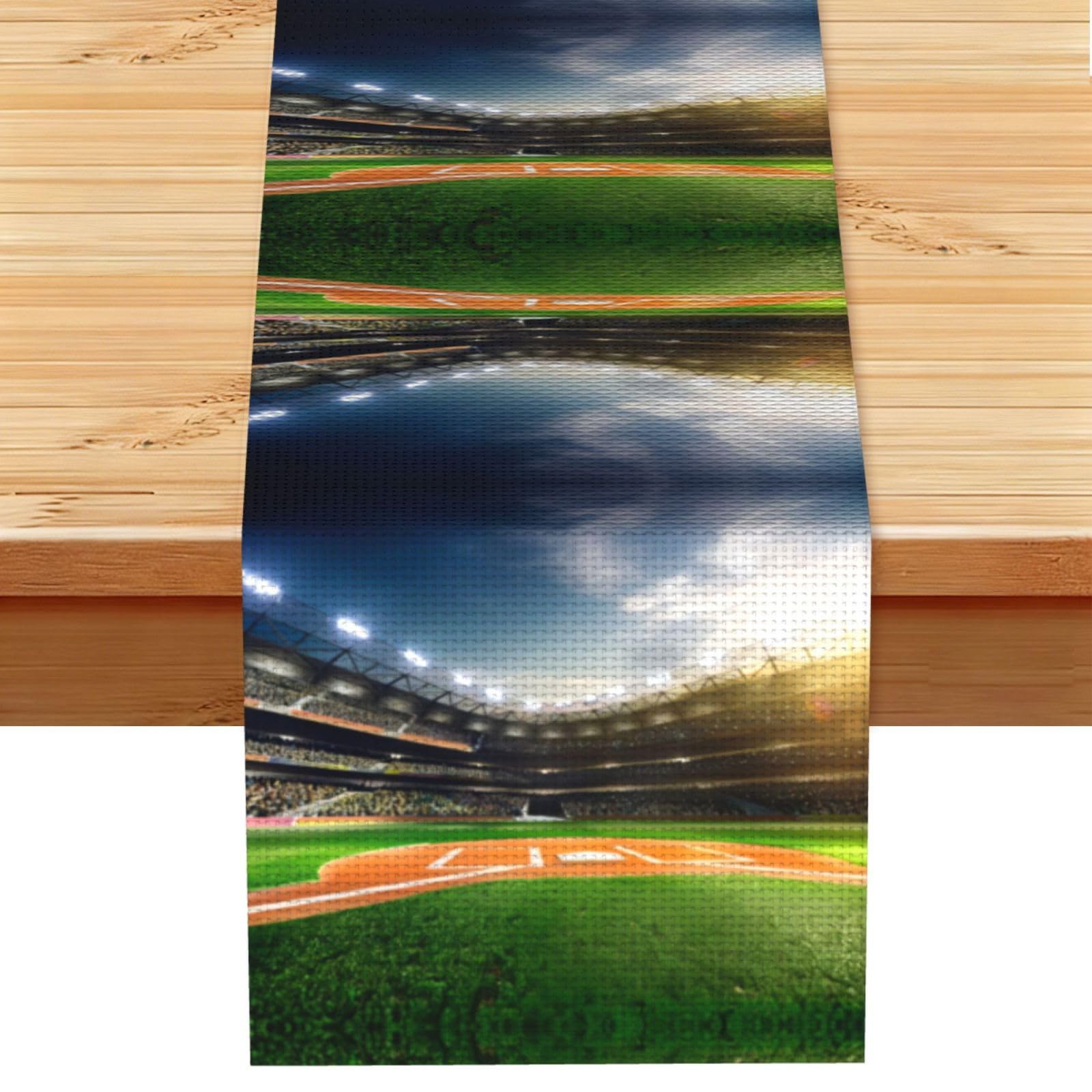 Green Baseball Field Backdrop Linen Feel Table Runner Wedding Party Home Decoration