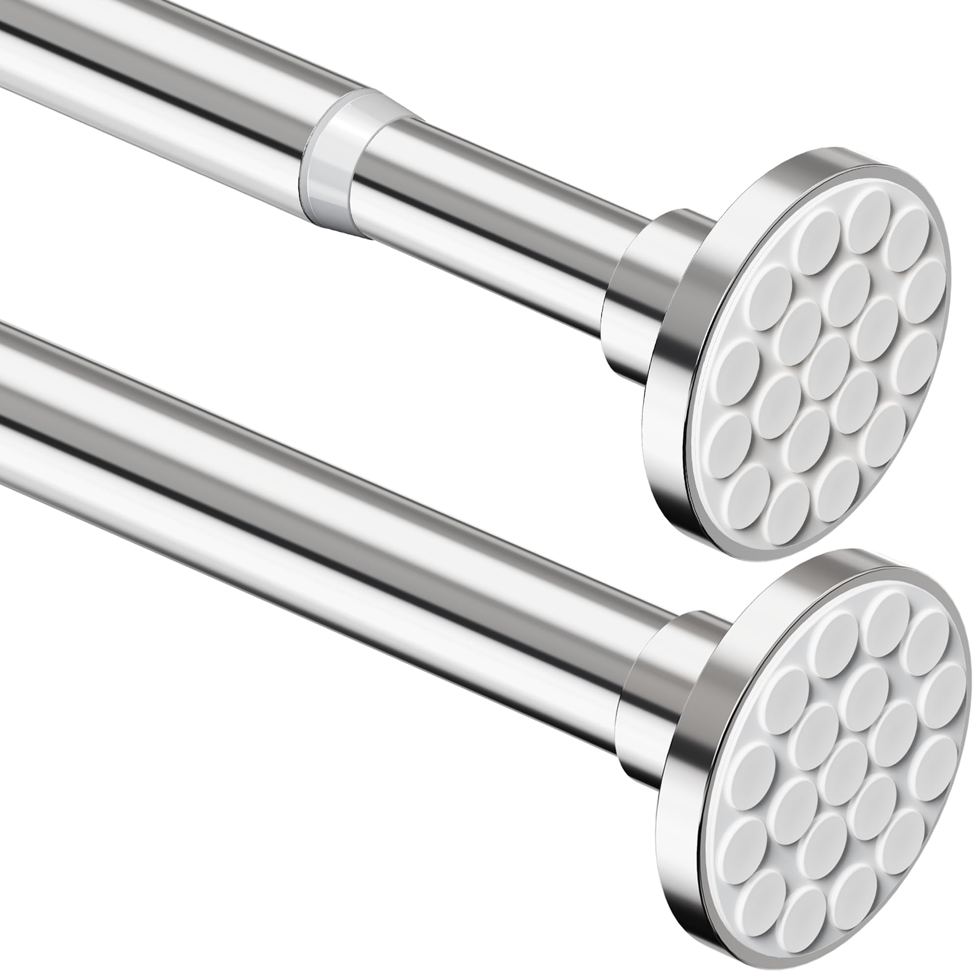 Aiitomg Silver Curtain Pole, No Drilling, Extendable Telescopic Clothes Rail, Shower Curtain Rail, Extra Length Telescopic Rod Curtain For Bathroom, Bedroom, (85-155Cm, Φ32 Mm)