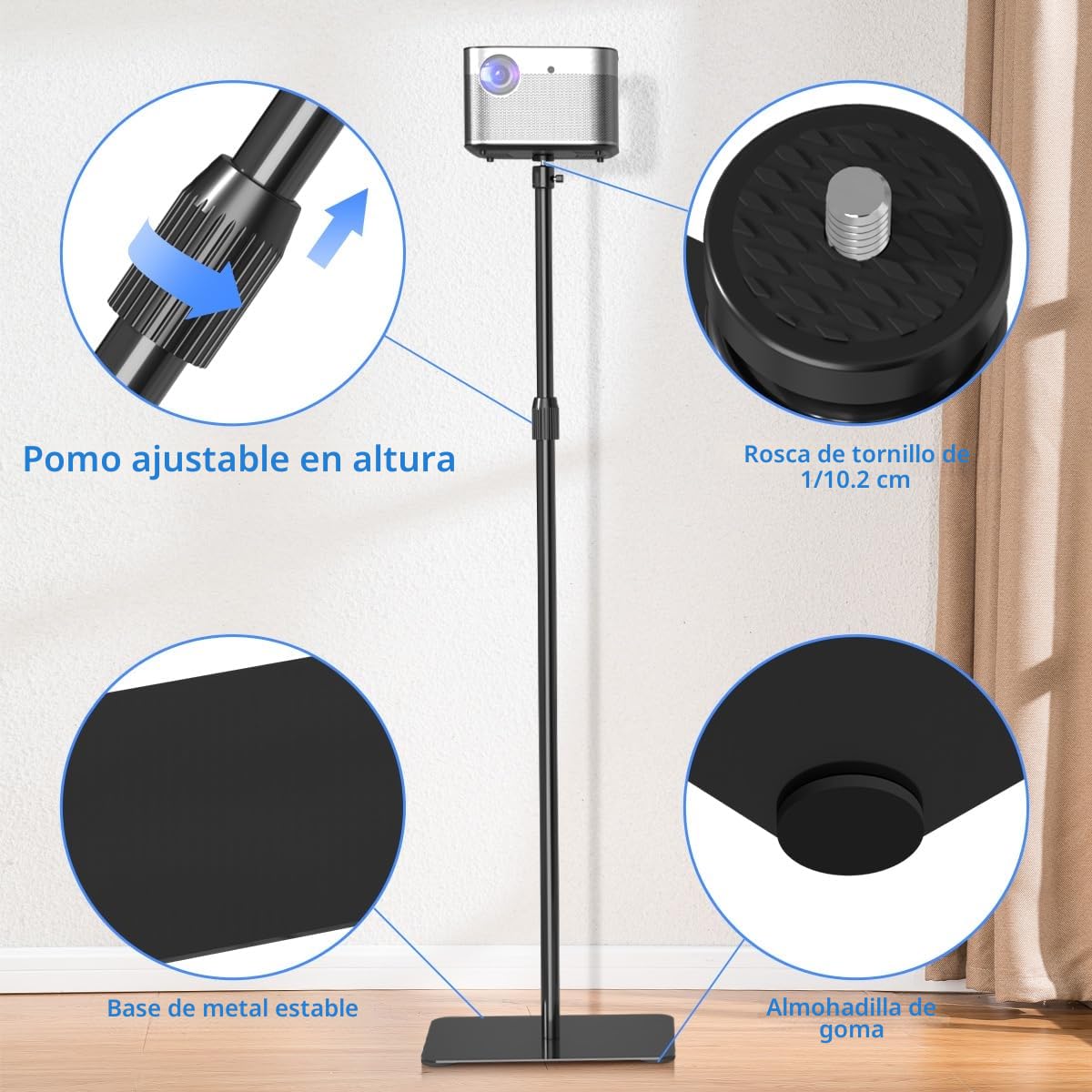 suptek Soporte Proyector de Metal, Giratorio 360°, Altura Ajustable de 101 a 138 cm, Soporte para Mini Proyector, Compatible con Cámara DVR de Video Vlog para Hogar y Oficina, PR001F