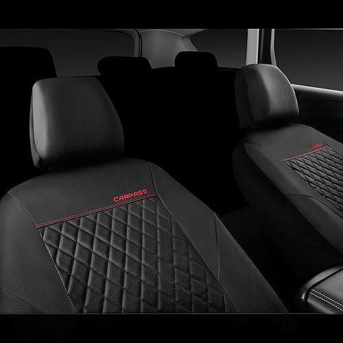 Miniatura 67 de CAR PASS Fundas de asiento de cuero morado, funda acolchada para asiento de automóvil con esponja compuesta de 0.197 in en el interior, compatible