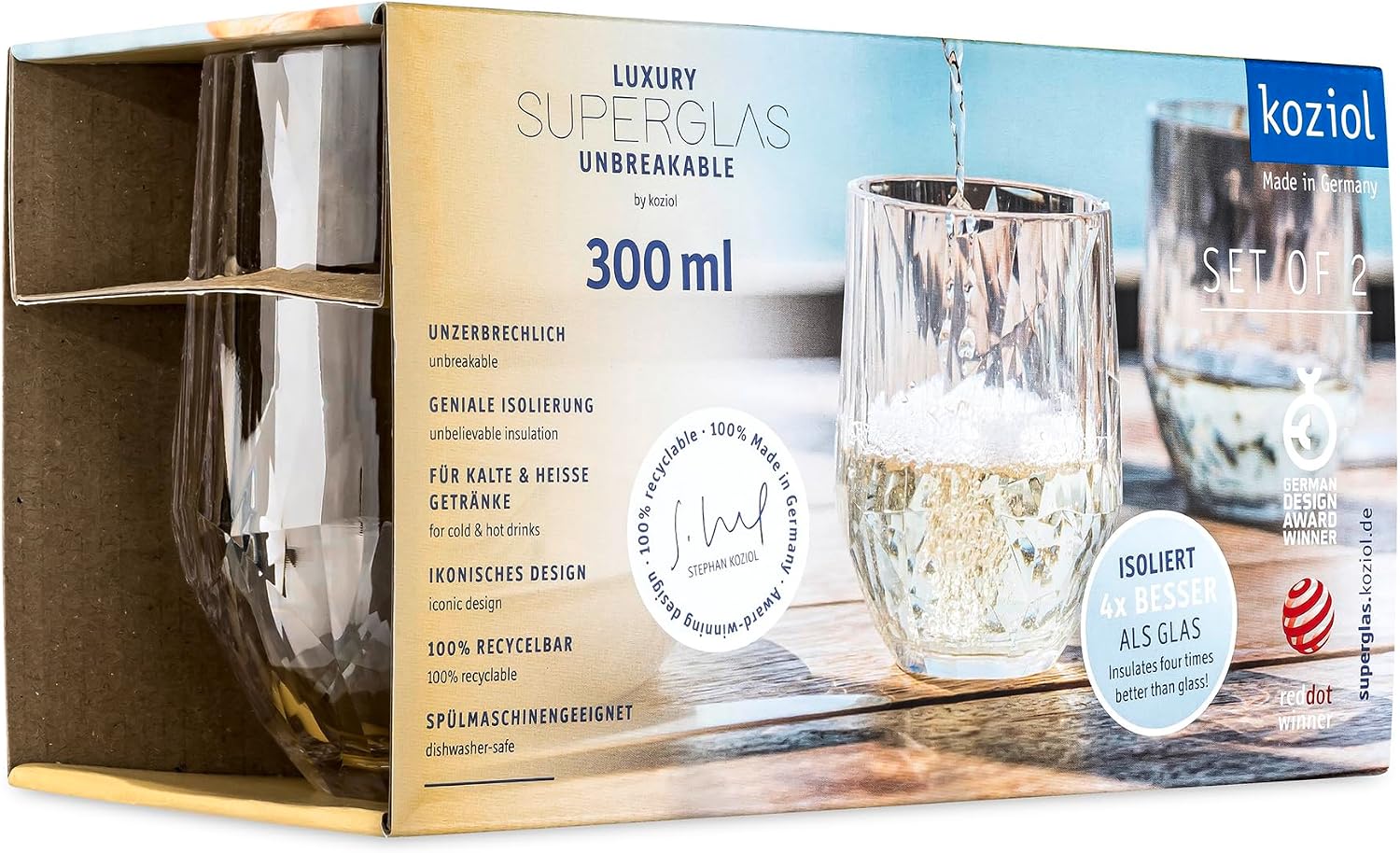Koziol Superglas Club No. 24, Set of 2, 13.5 fl oz Red Wine Tumblers, Crystal-Clear Plastic, Luxurious, Unbreakable & Reusable, Ideal for Parties, Garden Evenings and Camping