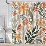 Vintage Abstract Leaves Floral Shower Curtain for Bathroom Set Boho Mid Century 60s 70s 80s Shower Curtain Polyester Fabric Waterproof Retro Botanical Plant Curtain with 12 Hooks 72x72 Inches