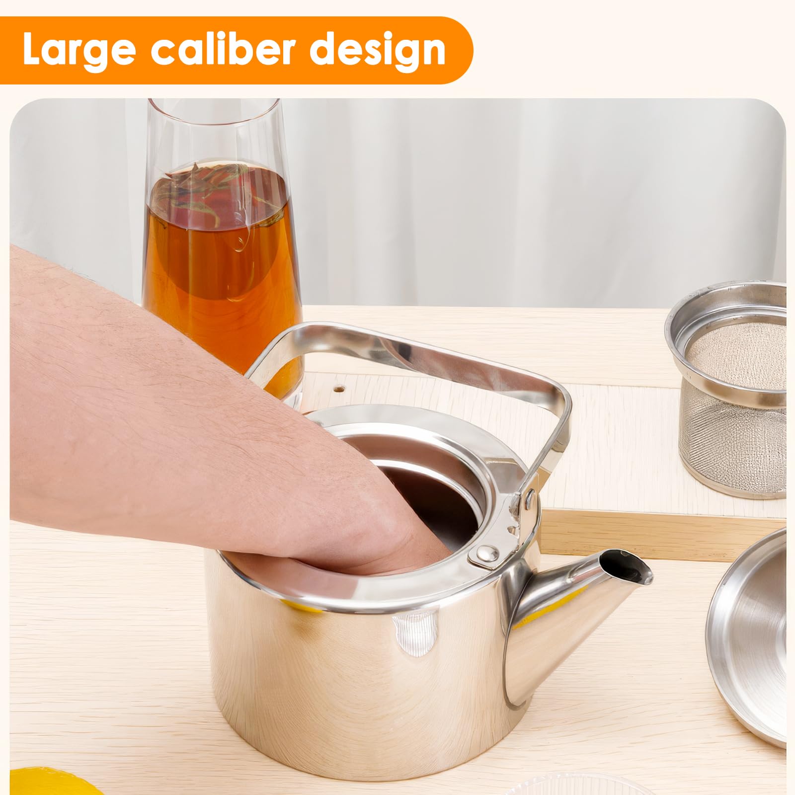 1.5l Teekanne Edelstahl, Wasserkessel Gasherd Induktion mit Sieb Teekessel Wasserkessel Camping, Edelstahl Teekessel für Elektroherd und Gasherd für Filterkaffee, French Press, Teekocher