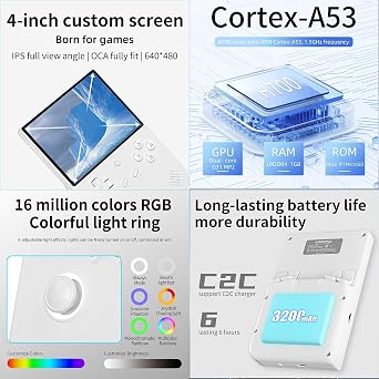 RG 40XXV Retro Handheld Game Consoles Retro Gaming Console Portable Gaming Console Linux 64-bit System 4 inch IPS Screen Cortex-A53 Supports WiFi Bluetooth HDMI and TV Output White