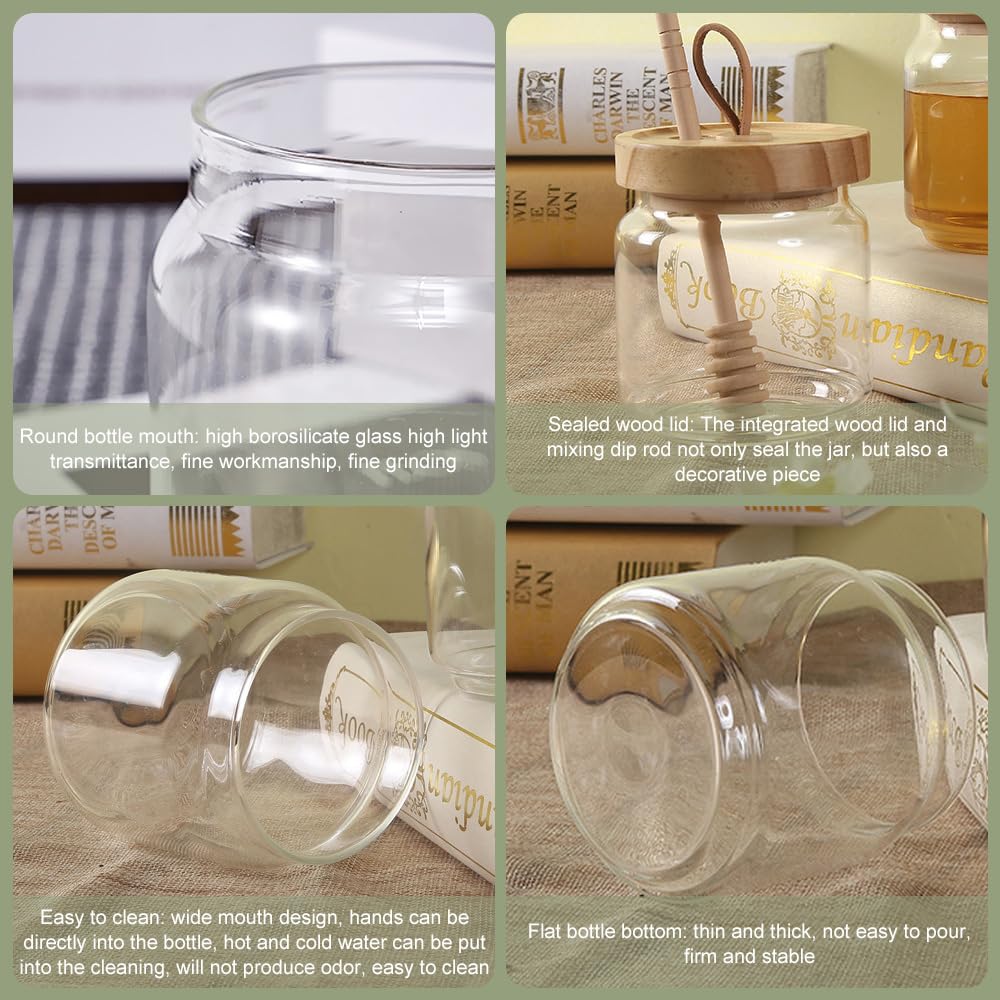 Dispenser Per Miele In Vetro E Legno - Barattolo 800ml Con Dosatore