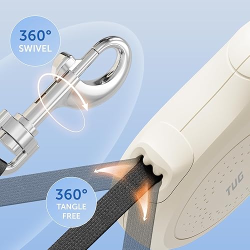 Miniatura 5 de TUG Quest - Correa retráctil para perro, retracción sin enredos de 360, cinta de nailon fuerte de 16 pies (mediano, crema)