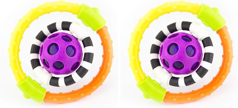 Sassy Spin and Chew Flex Ring Rattle with Dual Action Spinners, for Ages 0+ Months (Pack of 2)