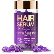 Grospe Hair Serum Oil Treatment Capsules with Vitamins & Keratin, Anti Frizz Leave-In Hair Care for Dry Damaged Hair Argan & Avocado Oils Heat Protectant Color Fade DEFENSE for Women, 30 Capsules