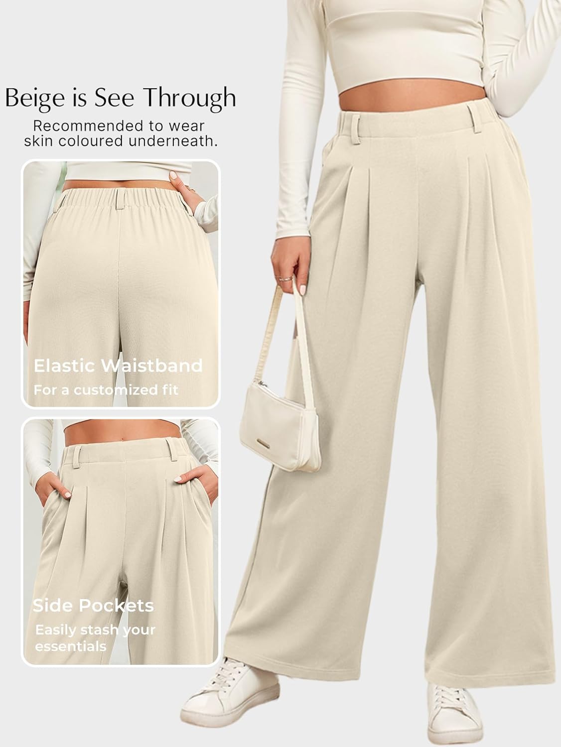 EVALESS Women's Wide Leg Pants Elastic High Waisted Waffle Knit Casual Palazzo Pants Trousers with Pockets - Image 4