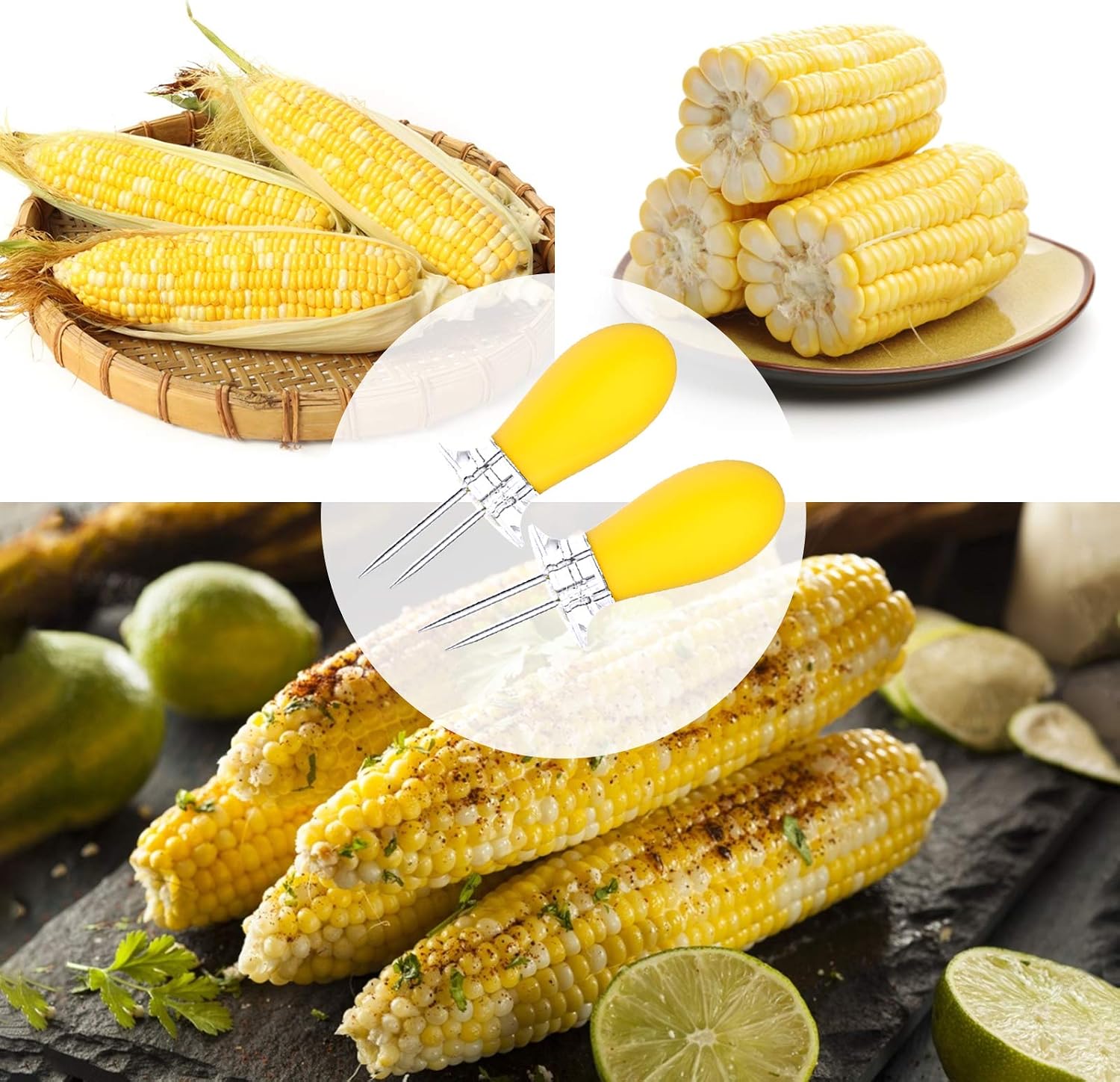 Corn Holders, 16Pcs/8 Pairs Stainless Steel Corn On The Cob Sweetcorn Corn Skewers, Interlocking Double Fork for BBQ Camping Outdoor Kitchen Tool