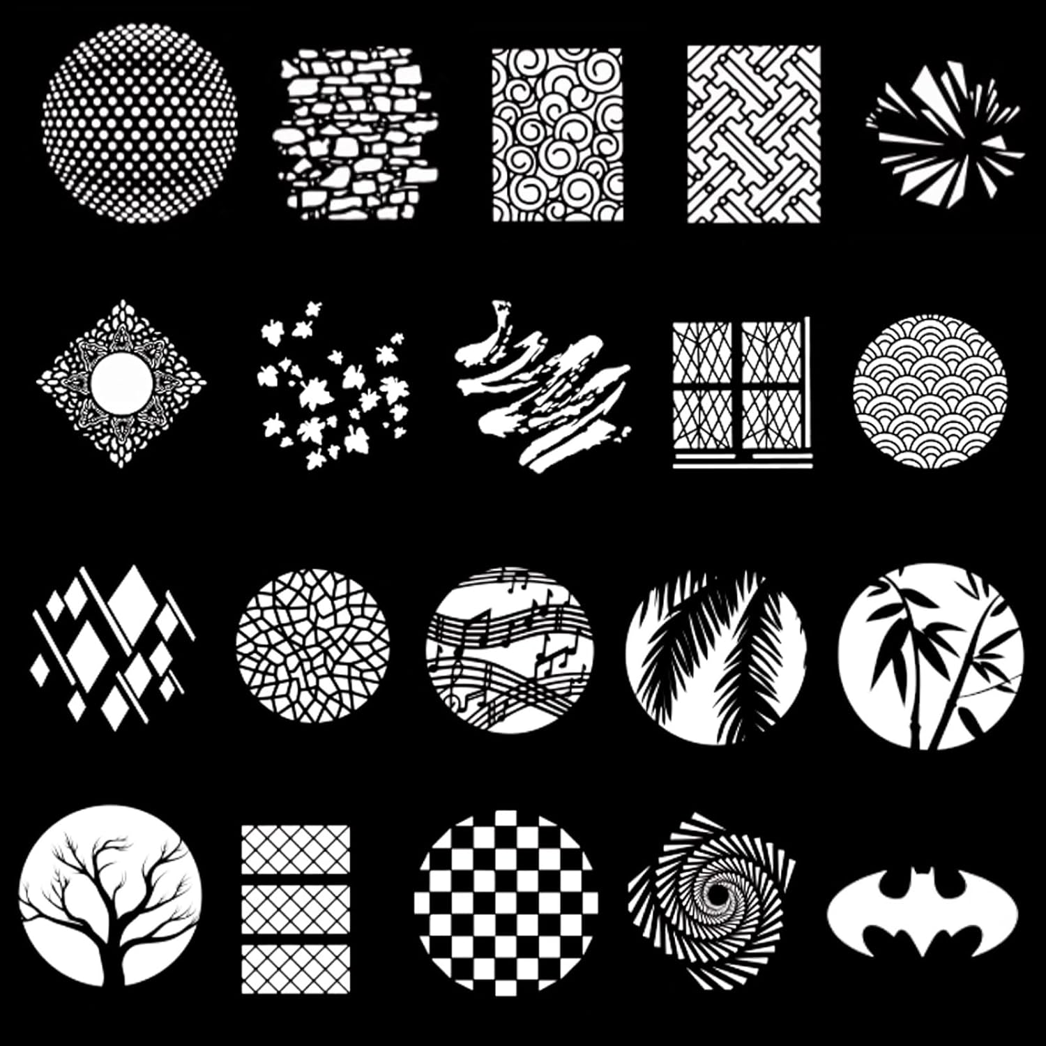 20Pcs Round Gobos Kit for Optical Snoot,66mm/2.6in Metal Plate Patterns for Spotlight Attachment Compatible with Godox BFP/OT1/OT1 Pro/II/Westcott Optical Spot,for Portraits/Product/MV/YouTube