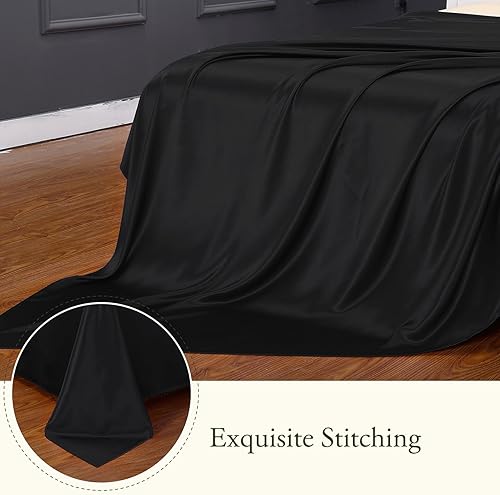 Miniatura 5 de LilySilk Sábanas de seda de morera de 4 piezas, 19 sábanas de seda Momme, 1 sábana encimera, 1 sábana bajera y 2 fundas de almohada de seda Oxford,