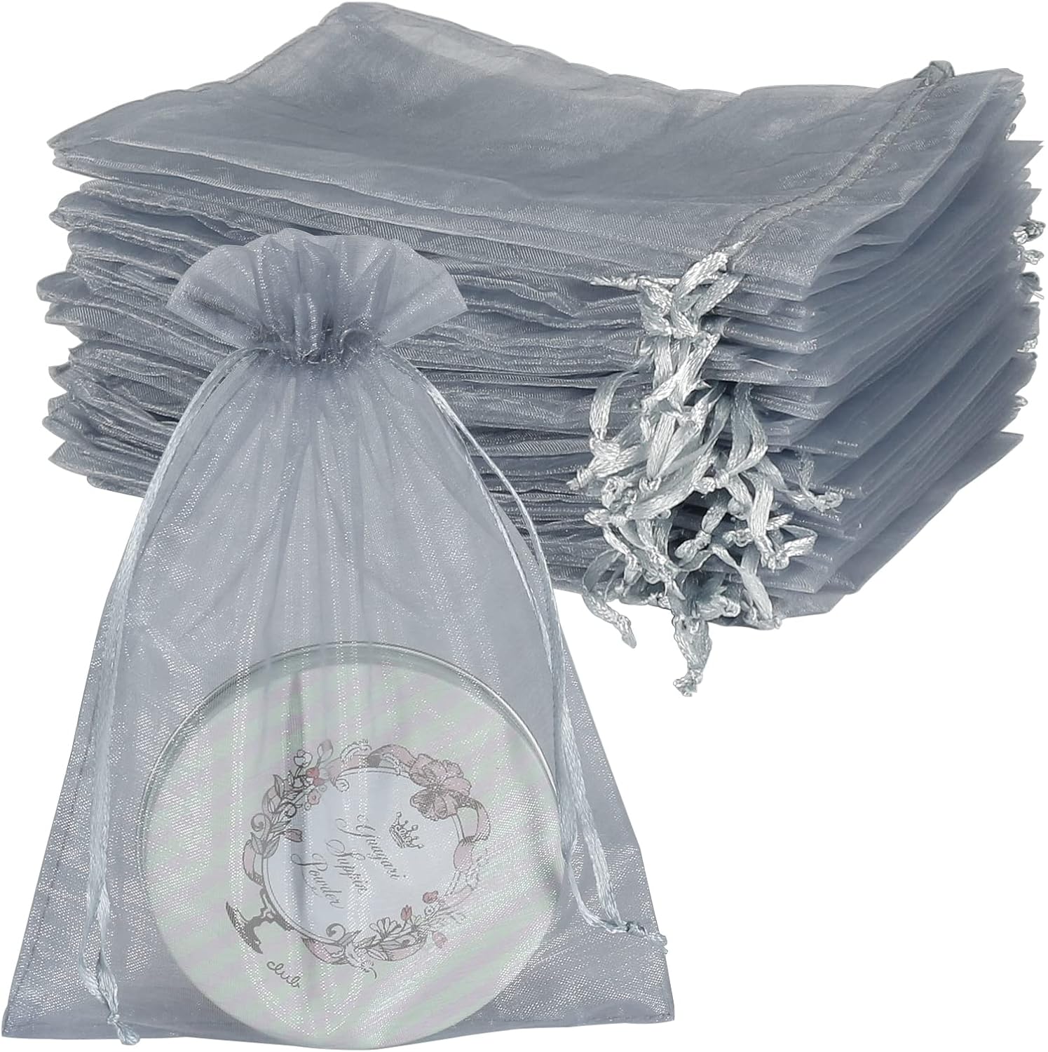 YQL Organza Bags 5x7,100PCS Gray Wedding Favor Drawstring Bags Organza Jewelry Pouches Mesh Bags Party Valentine Christmas Gift Bags