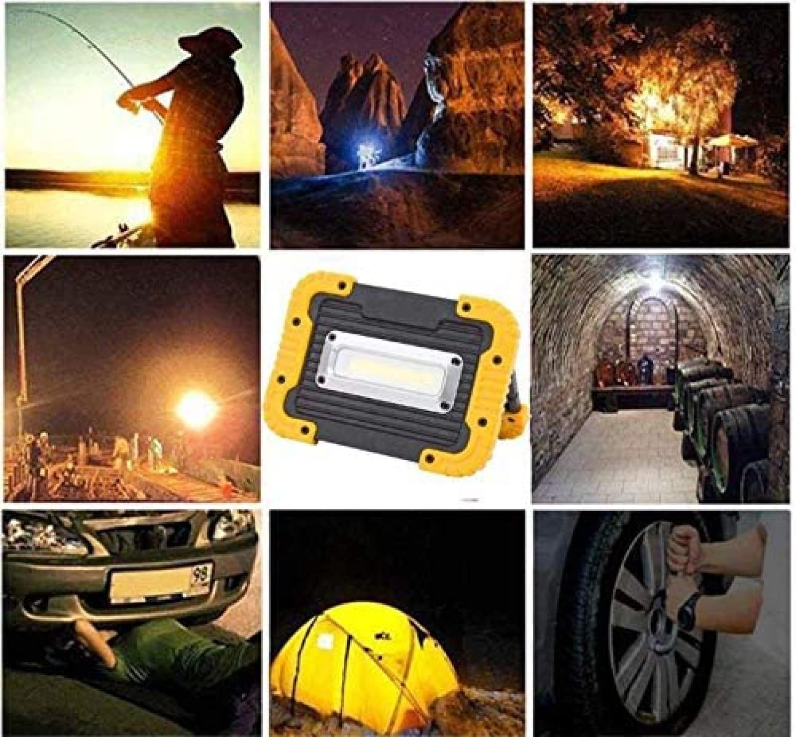 Luz de trabajo LED portátil de 30W 800LM, luces de inundación con baterías de iones de litio recargables incorporadas USB, 3 modos de brillo, IP55 impermeable al aire libre para acampar, ca