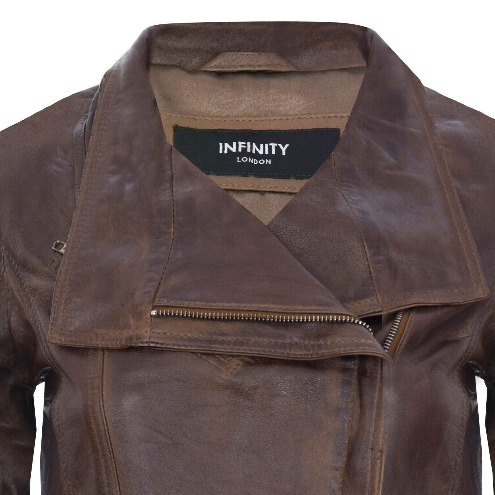 Infinity Leather Giacca in Pelle da Donna Giacca in Vera Pelle con Scialle Stile Biker Classico