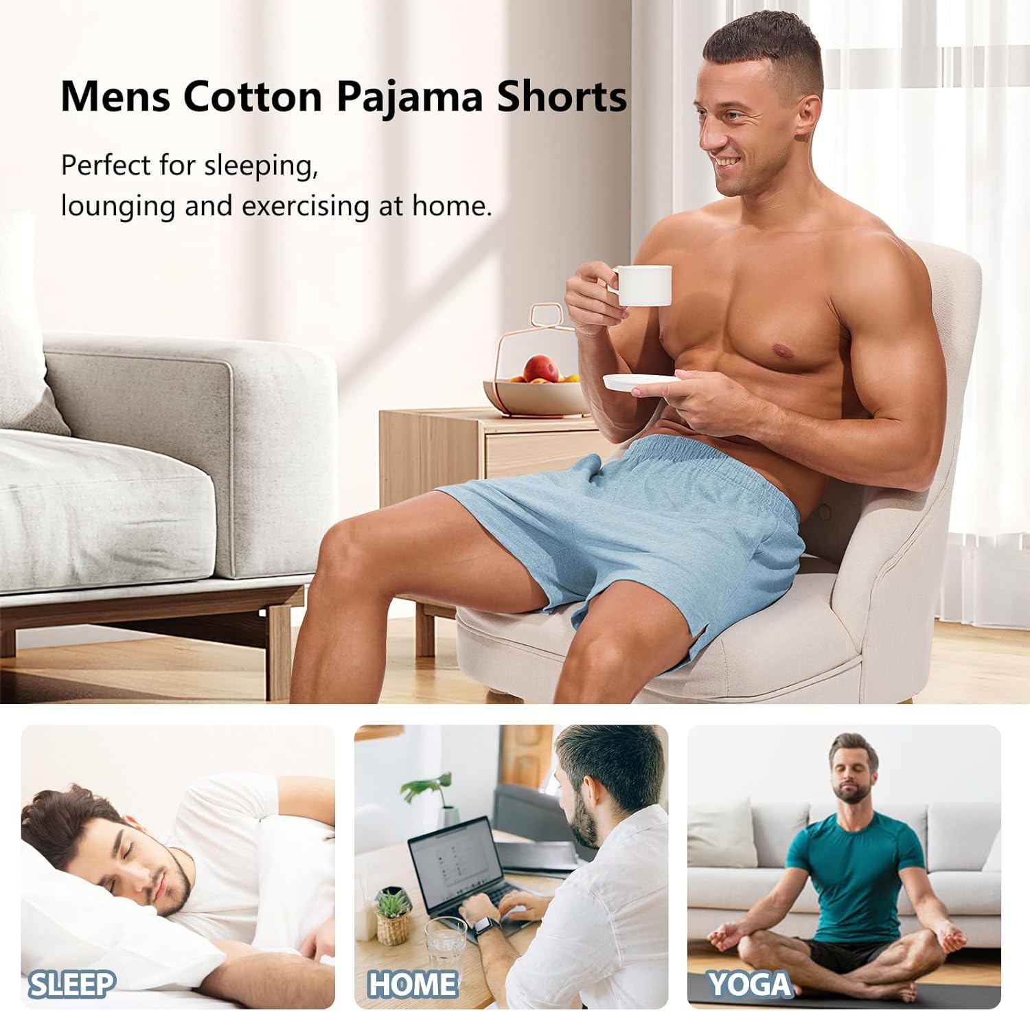 AMY COULEE Mens Lounge Shorts 4 inch Pajama Lightweight Cotton Sleep Bottoms with Pockets - Image 5