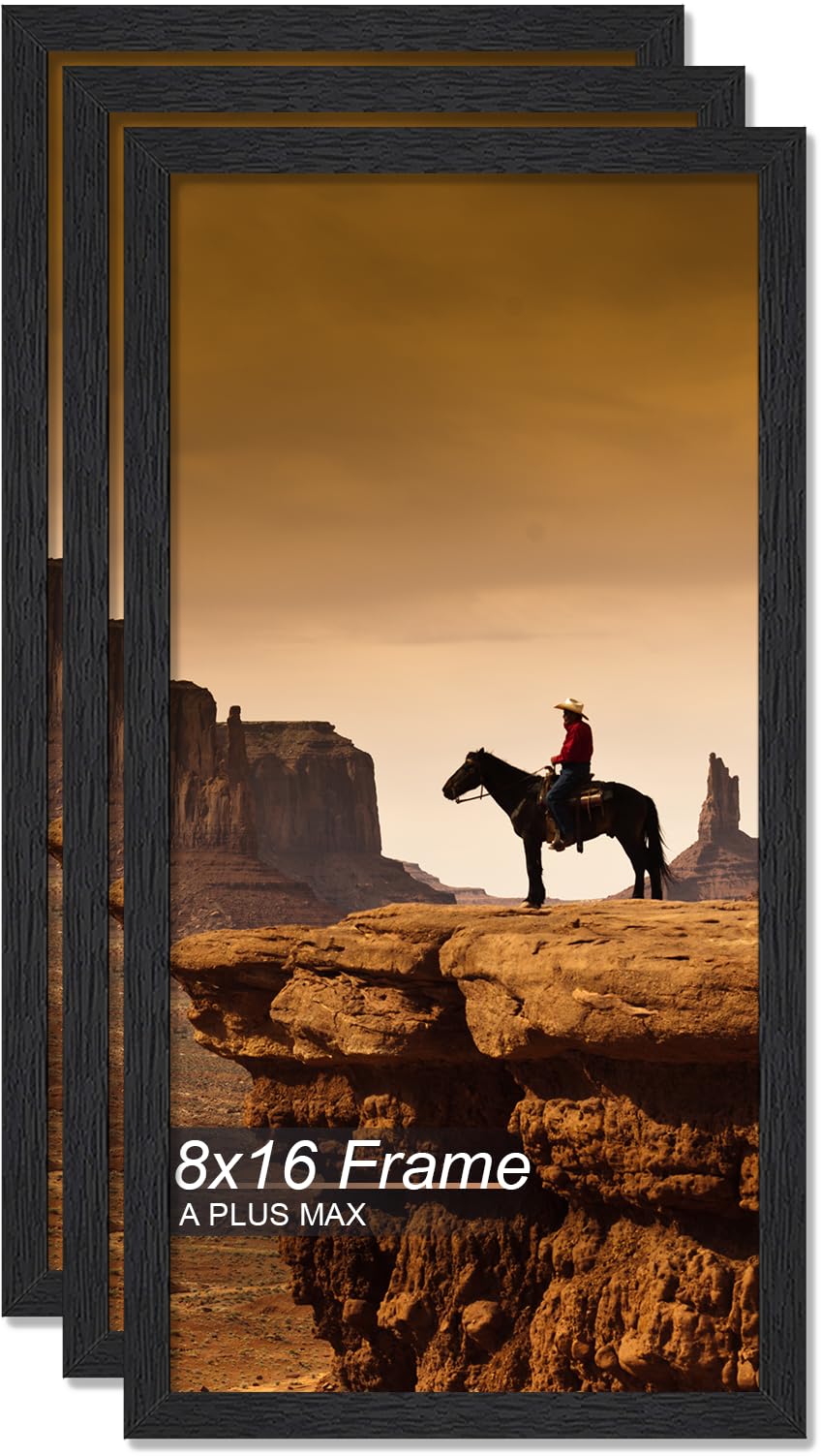 A PLUS MAX 8x16 Picture Frame Set of 3, Black Engineered Wood Frame for 8 x 16 Inch Picture Poster Photo, Light Weight 8 by 16 Frame with Wood-grain for Wall - 3 Pack/Black/8"x16" โ image 1