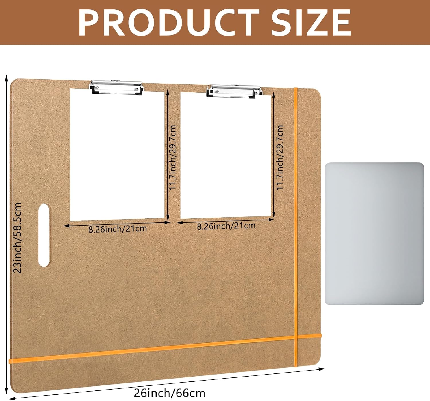 23" x 26" Drawing Board Large Sketch Board with Handle, Wooden Art Clipboard with 2 Sturdy Clips & Elastic Bands, Lightweight Artist Tote Board for Sketching, Drafting, Drawing & Painting