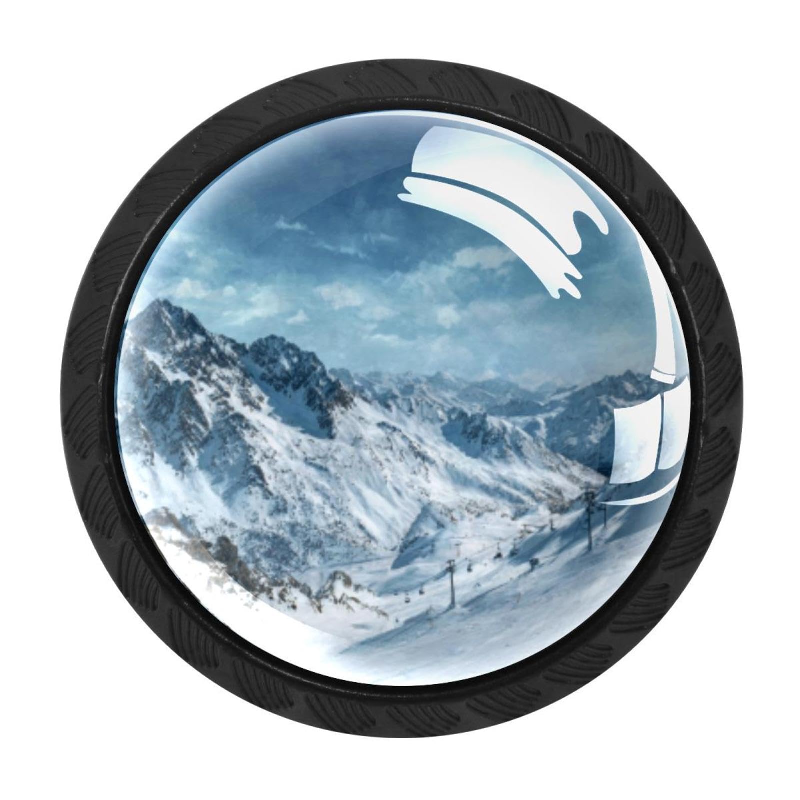 Boutons de tiroir ronds en verre bouton meuble montagne ski x4