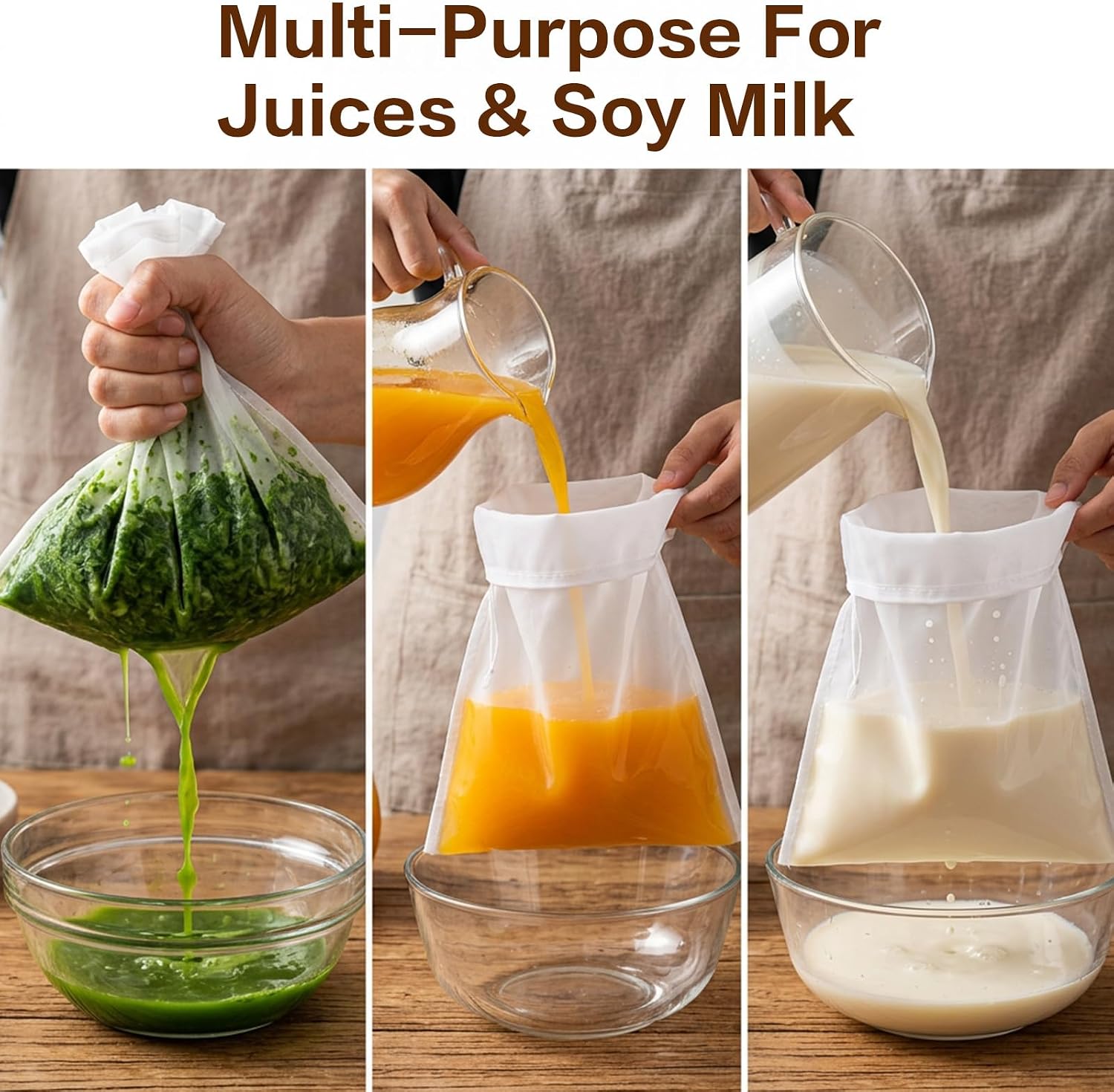 3Pcs Fine Mesh Bag Reusable- 200 Mesh Cheese Cloth Bags Nut Milk Bags