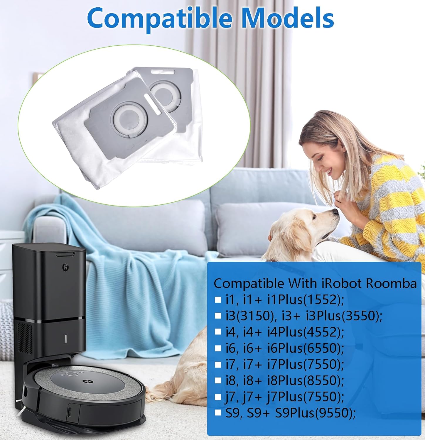 18 Pack Vacuum Bags Compatible with iRobot Roomba Bags i7 i7+ i3 i3+ i4 i4+ i6 i6+ i8 i8+ i1 i1+ j7 j7+/Plus S9 S9+ I & S & J Series Robot Vacuum Parts, Reuse Automatic Dirt Disposal Bags
