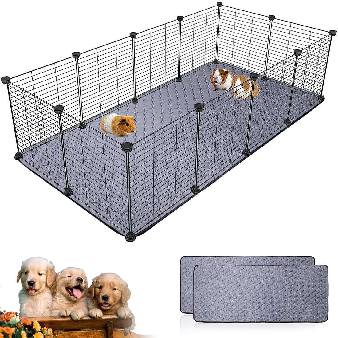 Guinea Pig Cage Liners, LWYMX 24''X48'' Washable Guinea Pig Pee Pads, Non Slip Reusable Super Absorbent Guinea Pig Training Mat Bedding Fleece for Small Animals Hamster Rabbit Chinchilla Rat, 2Pack