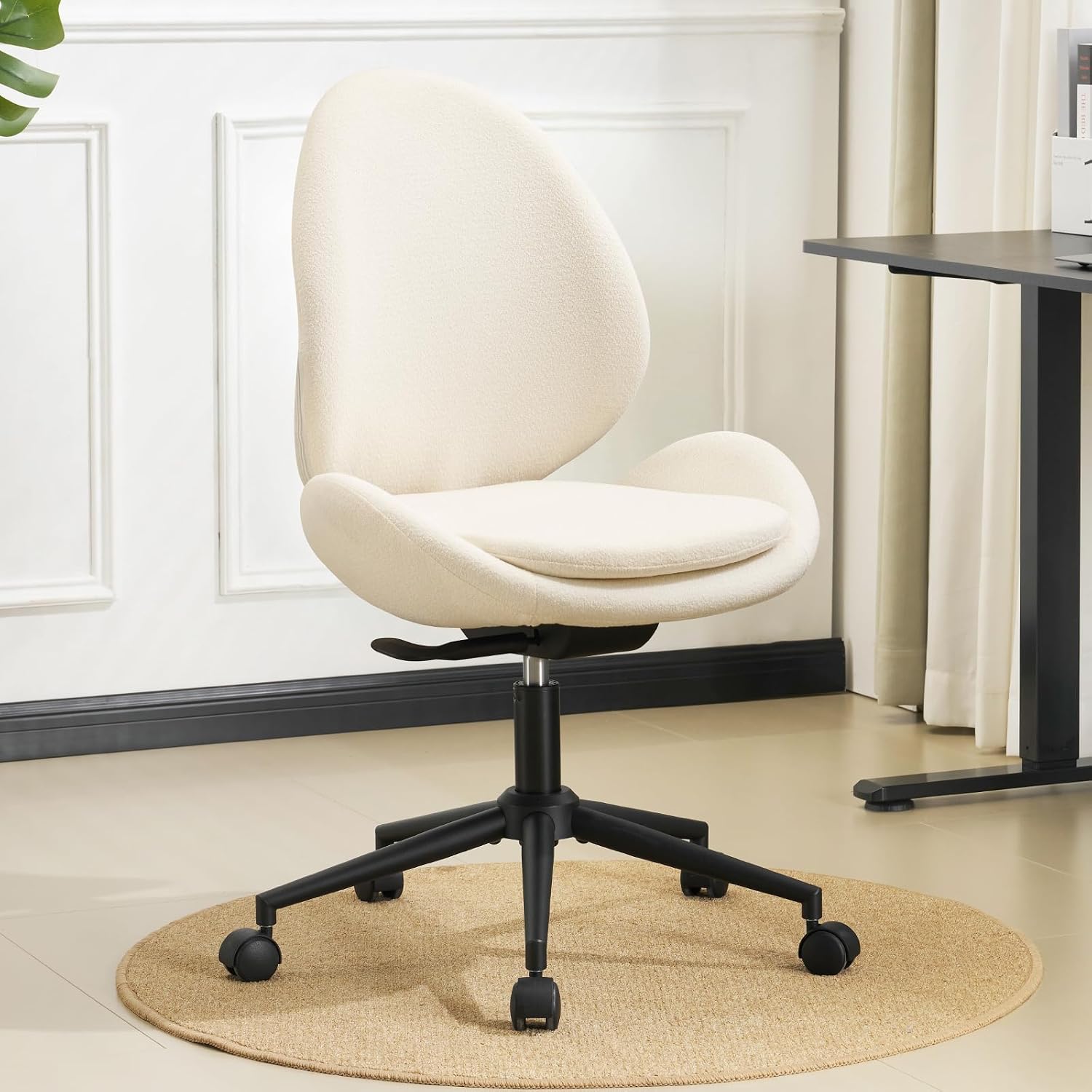 Chenille Office Chair 360  Swivel Chair Height Adjustable Desk Chair with Armrests Height Adjustable Swivel Chair Makeup Chair 120  Rocker Function Computer Chair for Bedroom Office White