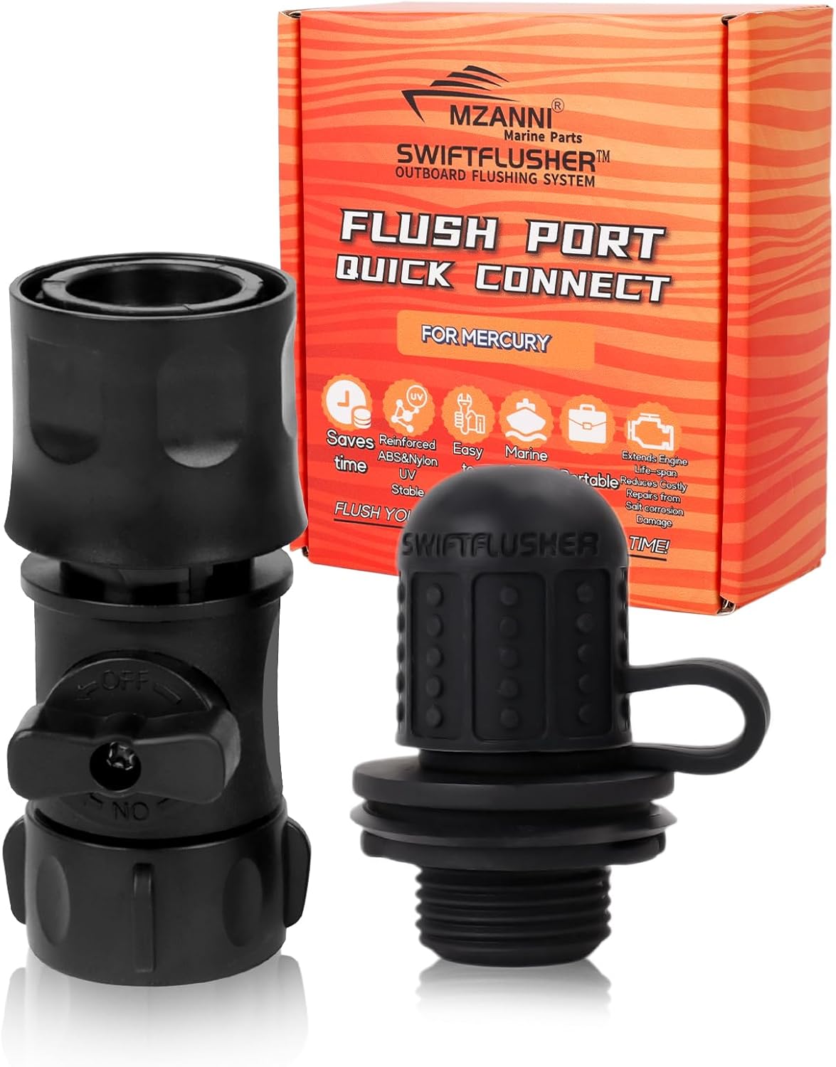 SWIFTFLUSHER Outboard Quick Connect Flush Kit for Mercury, Suzuki，Yamaha & Honda，Outboard Flush Kit，Flush Port Quick Connect，Outboard Engine Motor Flushers，Outboard Engine Flush Adapter