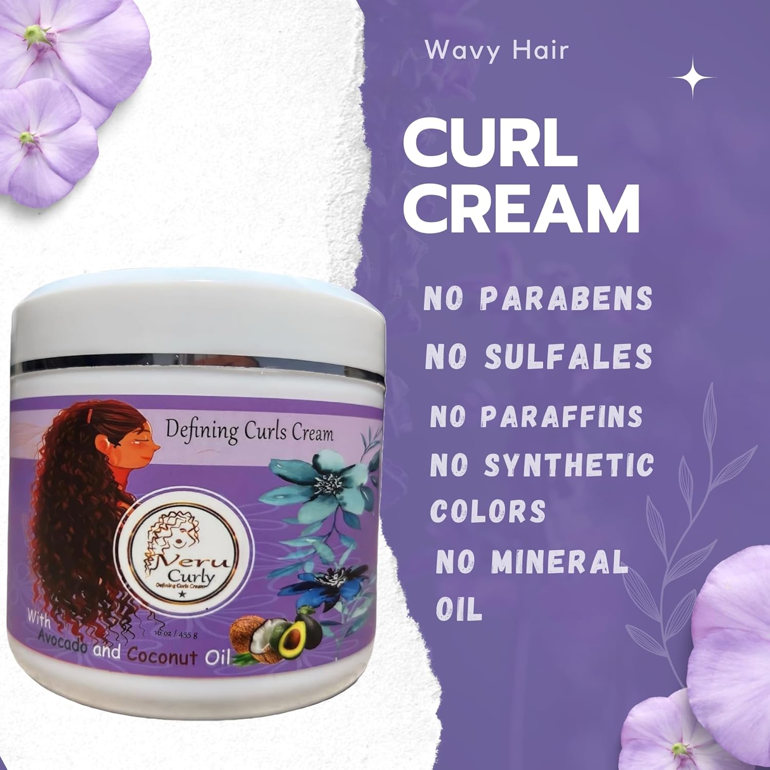 Curl Cream for Wavy Hair - (16 Oz) - Curl Defining Cream For Non-Sticky, Hydrating & Smooth Curls With Breakage Protection - Maintains Moisture for Men and Women