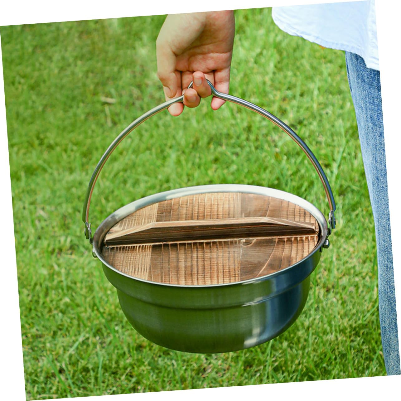 1Set Durable Stainless Steel Camping Pot with Hanging Handle for Outdoor Cooking for Picnics Hiking and Campfire Use Quick Heat Conduction Uniform Heating