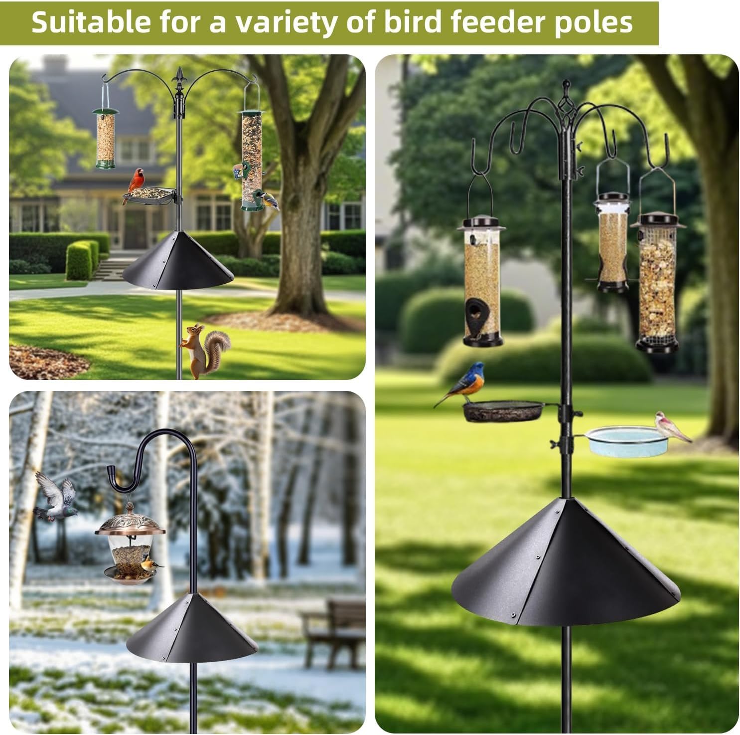 2 Pack Squirrel Baffle for Bird Feeder Pole, Outside Pole Mount Bird House Guard for Outdoor Shepherd’s Hook (2 Pack-16 inch)