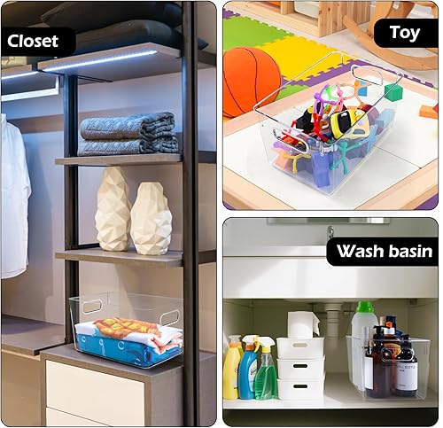 Miniatura 5 de Paquete de 8 cubos de almacenamiento de plástico transparente, organizadores y almacenamiento de despensa, contenedores organizadores de