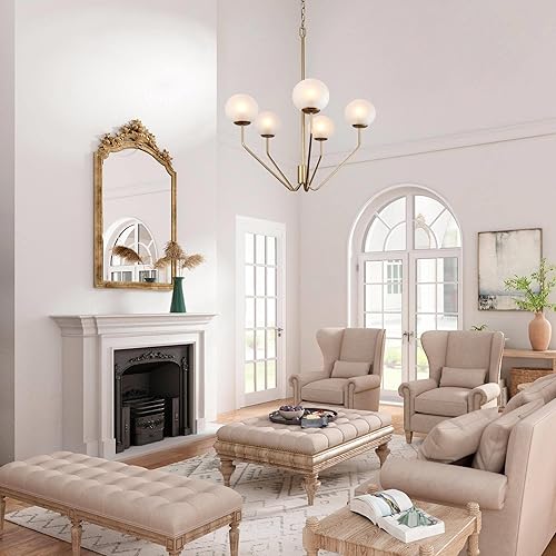 Miniatura 5 de KSANA Candelabro de globo dorado, lámpara moderna de 5 luces con pantallas de vidrio esmerilado para comedor, isla de cocina, dormitorio y sala de