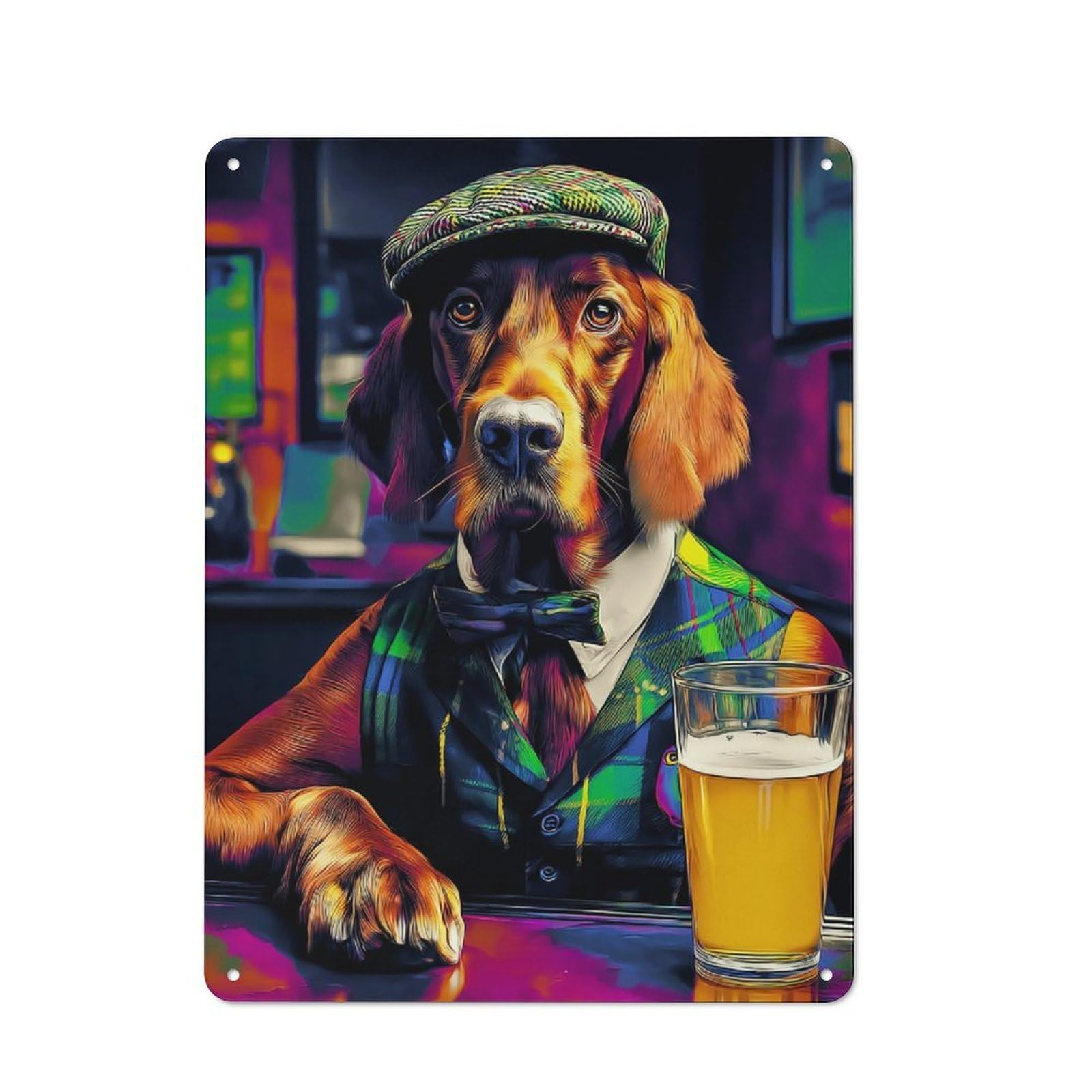 Junmoney Dog In Suit Enjoying Beer -25 Vintage Metal Plaque 40X30cm For Café Or Restaurant, A Decorative Gift For A Newly Furnished Café And Restaurant