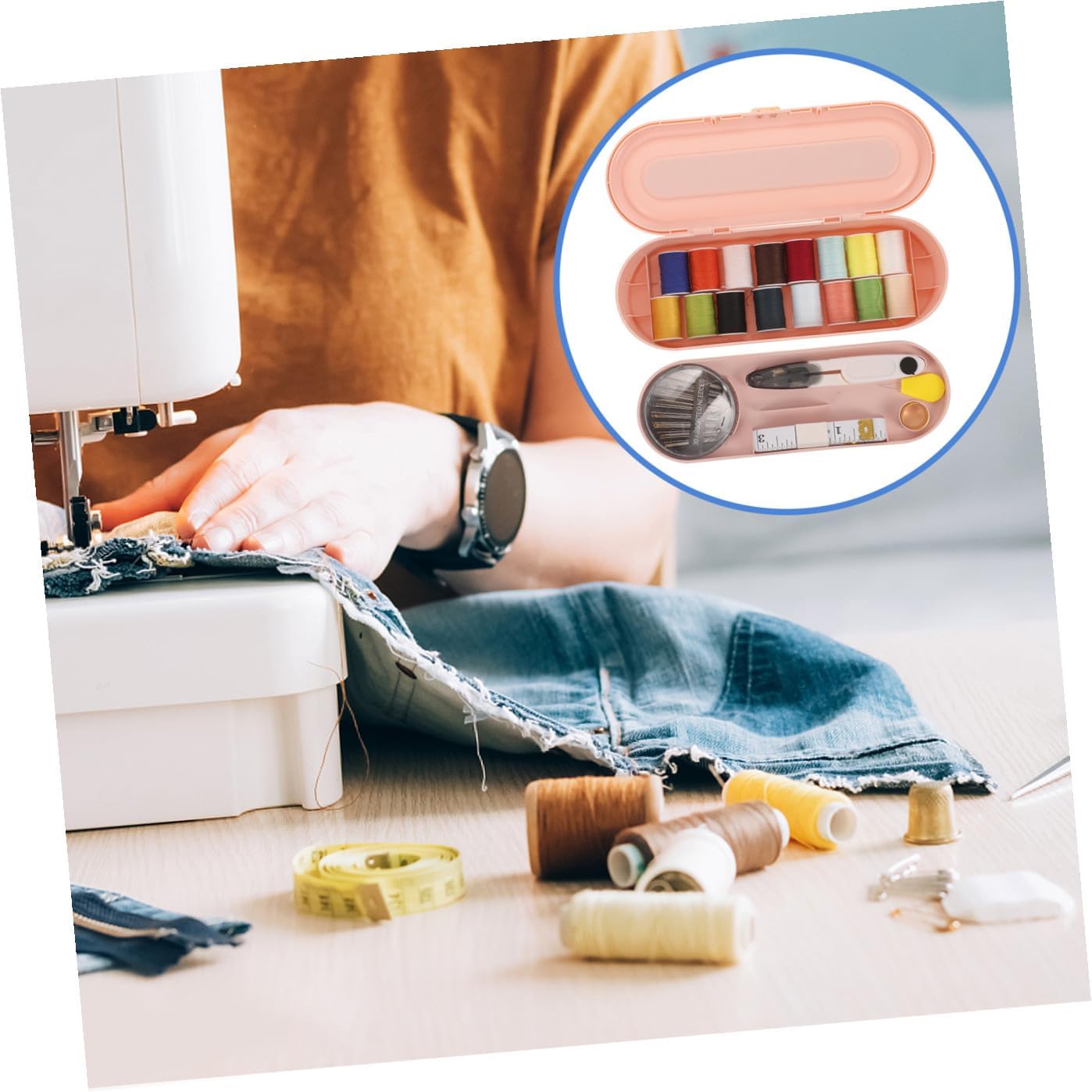 Portable Sewing Kit Thread Box for Household Daily Repairs Pink