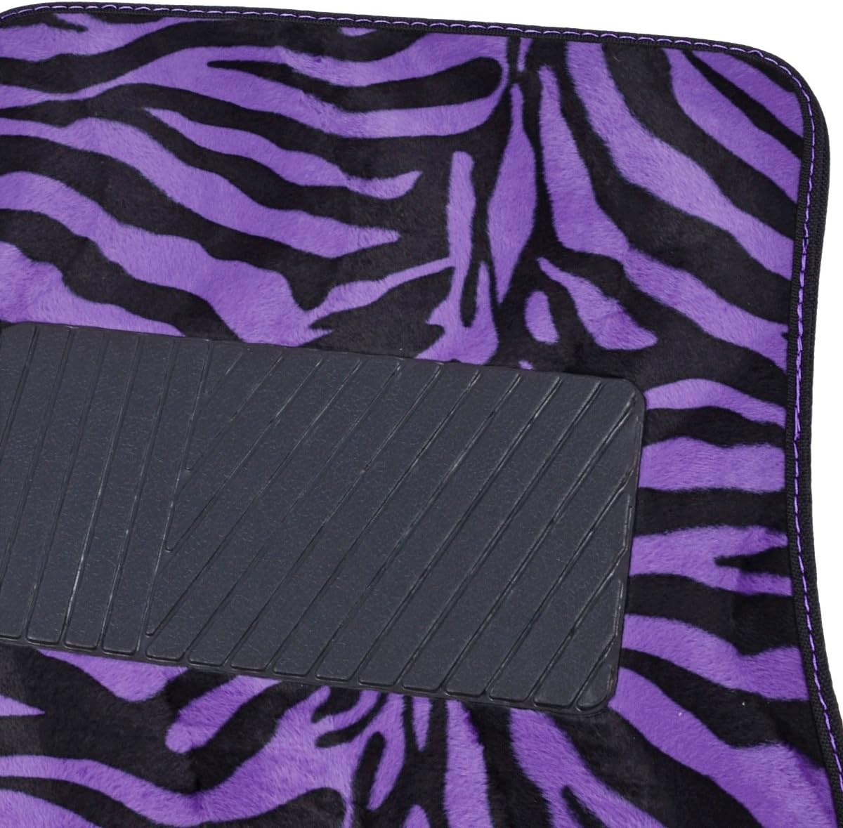 BDK Universal Fit 4-Piece Animal Print Velvet Carpet Floor Mat - (Purple Zebra)