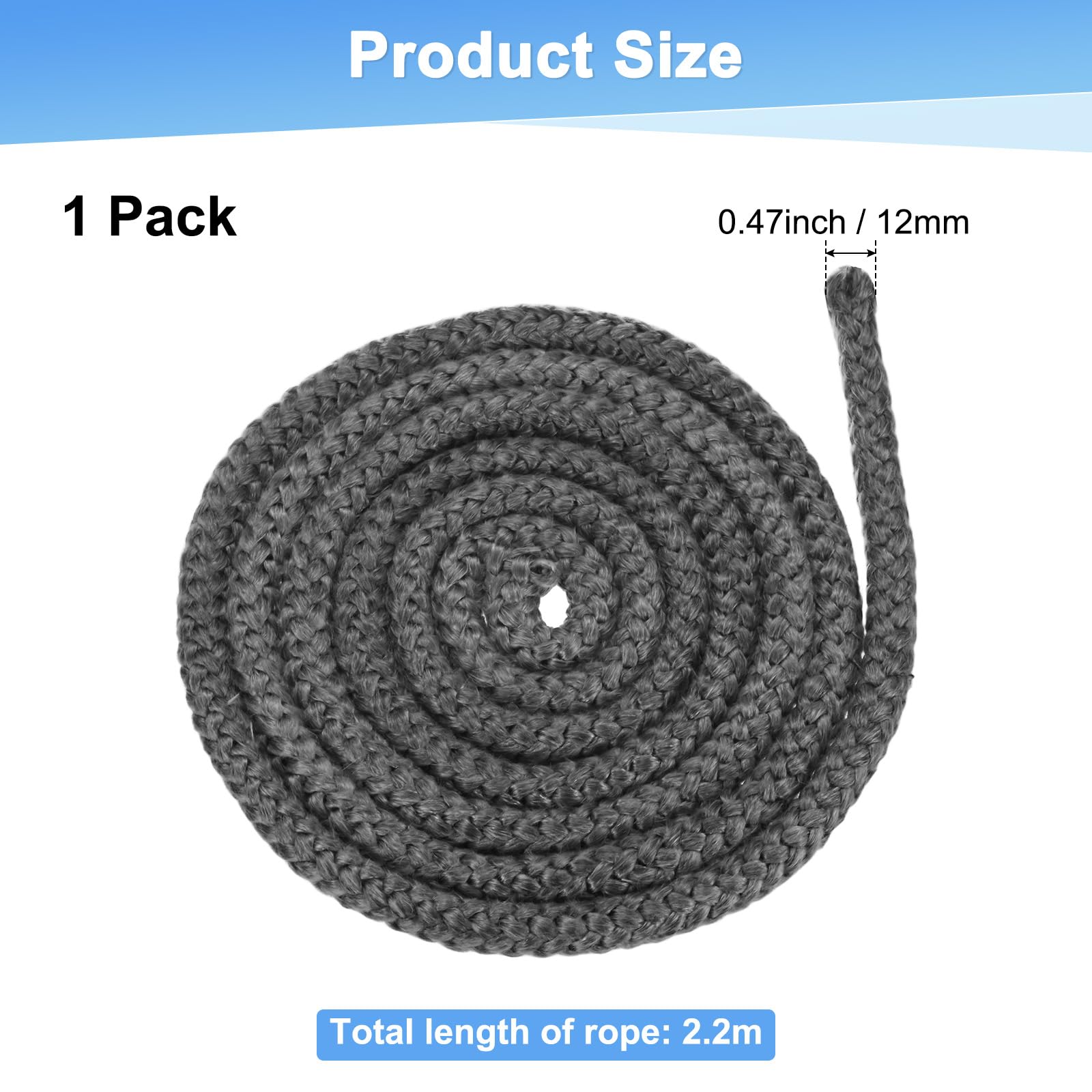 Cuerda plana de fibra de vidrio para estufas y chimeneas de 1/2 x 86.6 pulgadas, sellado duradero resistente al calor múltiple (negro)