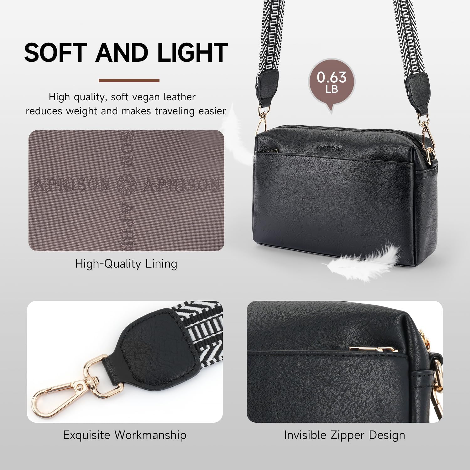 APHISON Small Crossbody Bags for Women, Triple Zip Crossbody Cell Phone Purse Shoulder Handbags with Adjustable Strap | Small, Triple Zip, Crossbody, with Adjustable Strap - Image 5