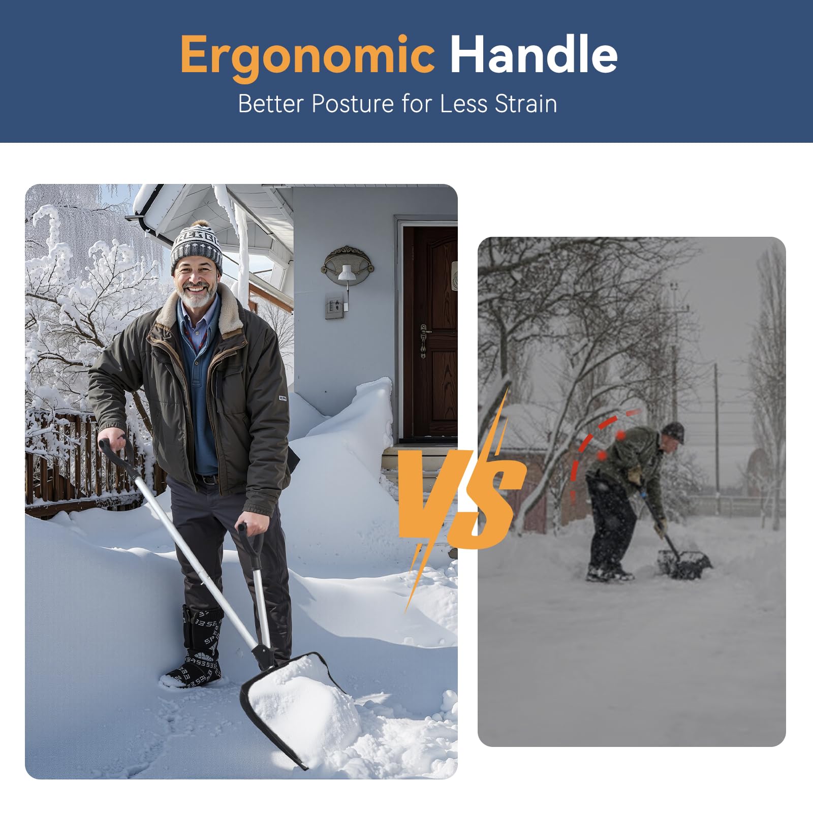 BACOENG Pala para Nieve, Punta de Pala de 450mm, con Manijas Auxiliares en Forma de D-Compatibles con La Ergonomía, Palas de Nieve Metálicas Carriles Jardín