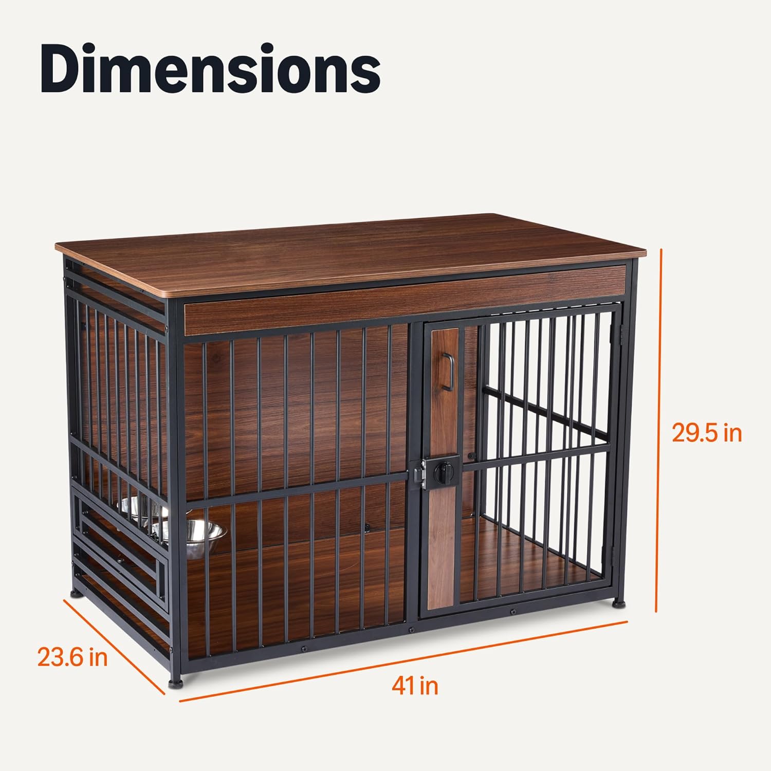Amazon Basics Furniture Style Dog Crate, Two Bowls Included, 41" x 23.6" x 29.5", Walnut