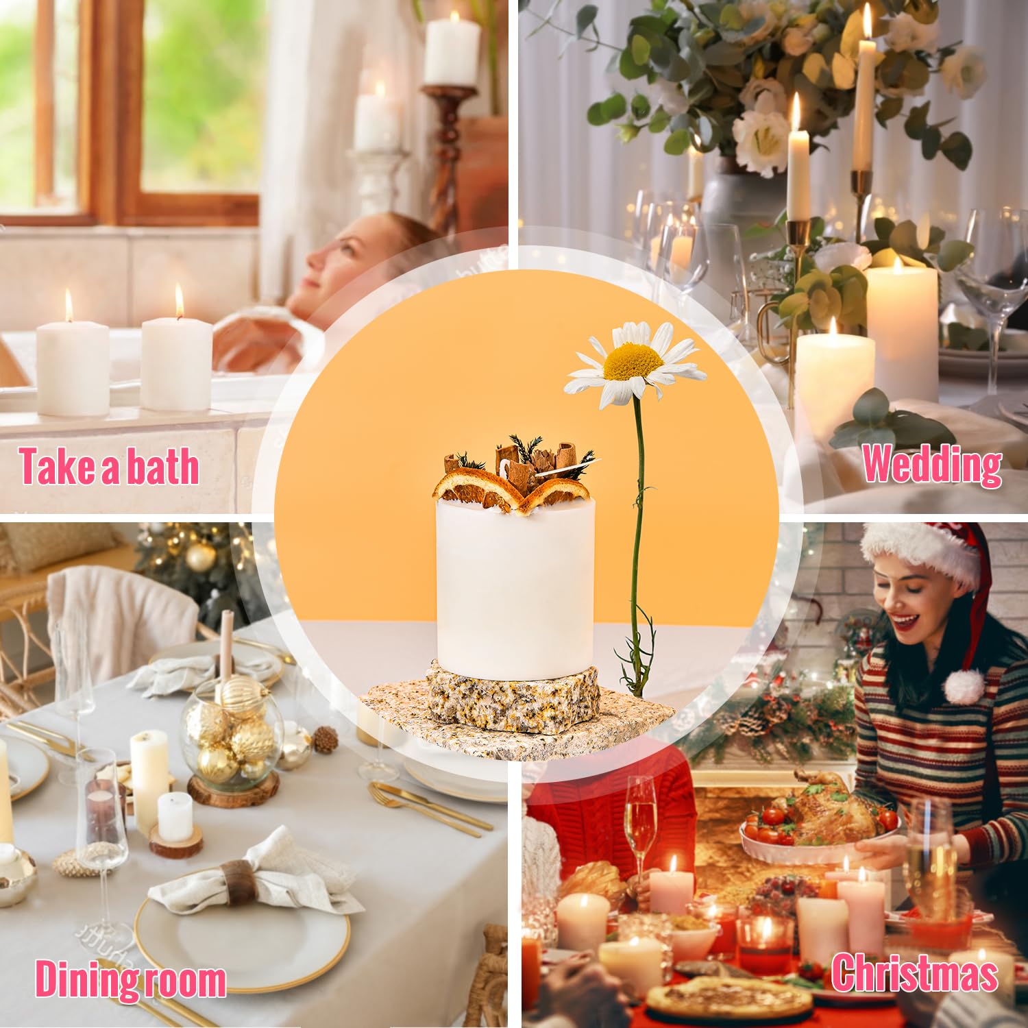 Sungmor Decorative Scented Pillar Candles Set of 4, Natural Soy Wax Scented Candle with Dried Flowers, 40 Hours Long-Lasting Hand Poured Soy Candles for Home Scented, Festival Party Anniversary Decor