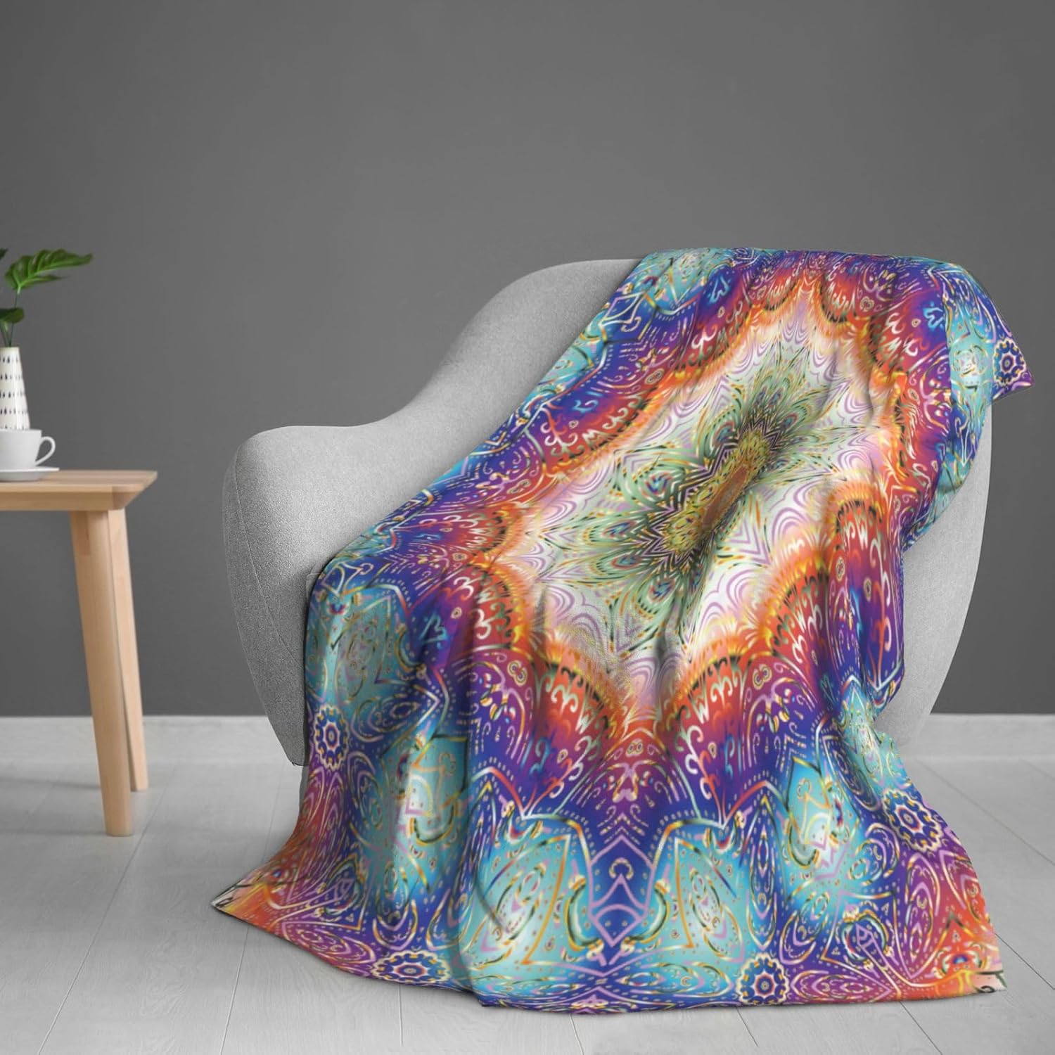 Mandala Peacock Feather Pattern Baby Blanket Ultra Soft Throw Blanket All Season Warm Light Weight Cozy Plush Blankets for Home Bedroom Sofa Chair Travel, 40"X30" - Image 8