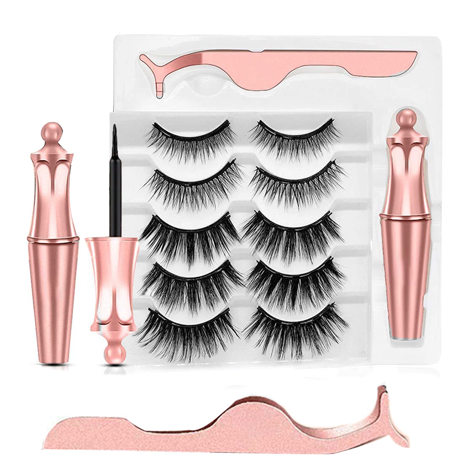 Pestañas Postizas Magneticas,5 Pares Diferentes Tamaños Pestañas Magneticas con Delineador.Magnetic Eyeliner, Juego de Pestañas Magnéticas Naturales Impermeable Reutilizables Pestañas Postizas 3D