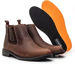 Bota Botina Masculina Chelsea Couro Legitimo Conforto Macio Café
