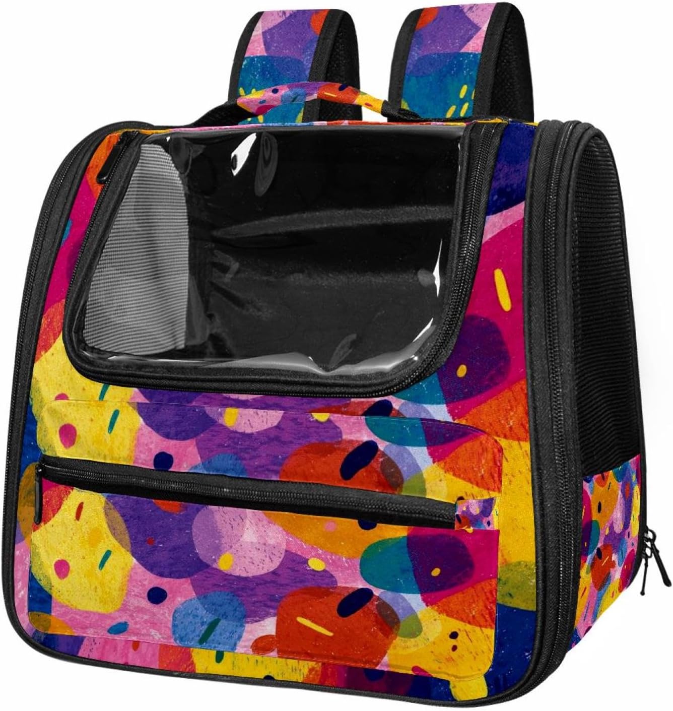 Portable Travel pet Backpack Carrier Hamster Bag Small Dog cat Carrier Breathable Hang Bag, Fun Colorful Spots (12)