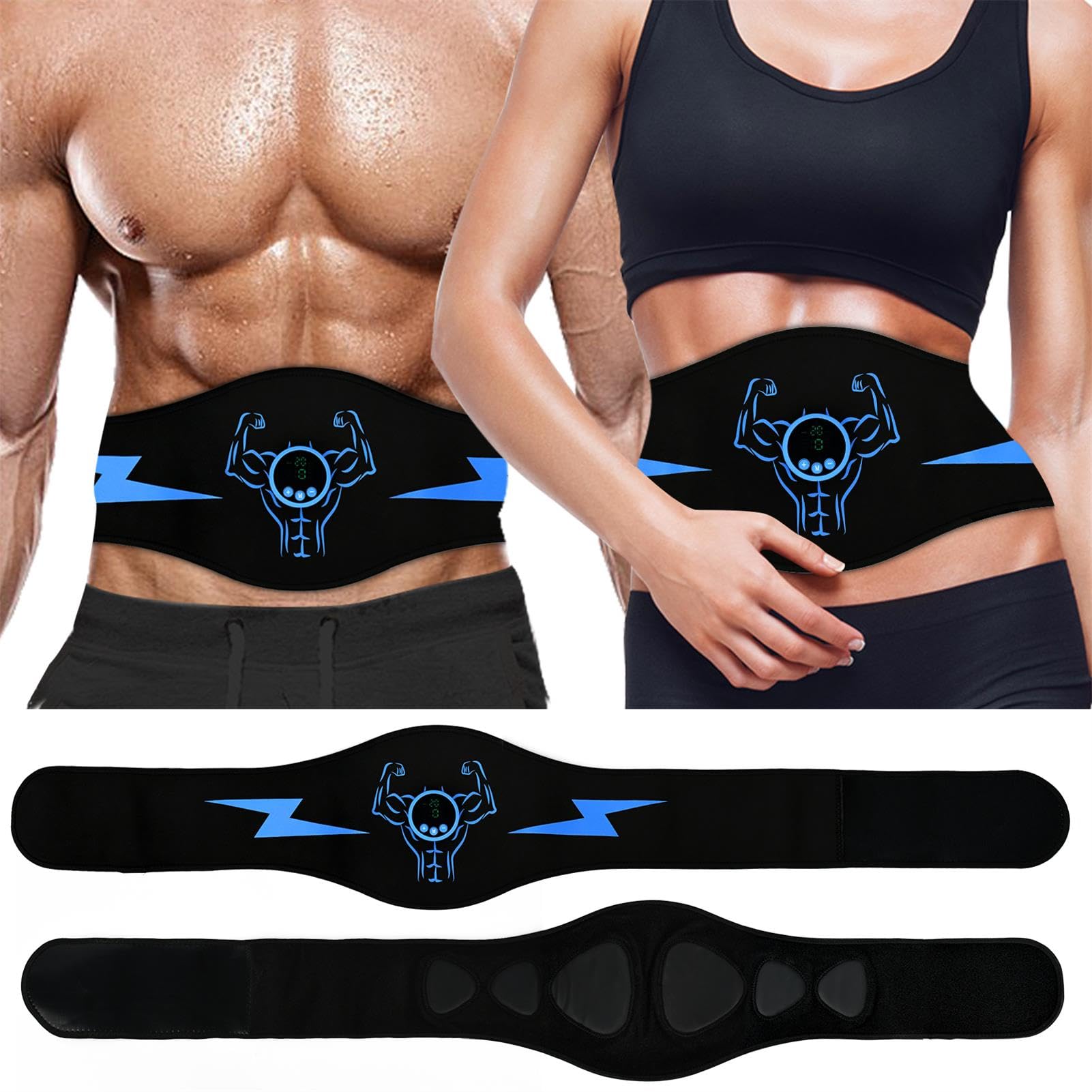 EMS Bauchmuskeltrainer Bauchmuskeltrainer Elektrisch mit 12 Modi & 19 Intensitätsstufen, LCD-Display & USB Wiederaufladba EMS Trainingsgerät für Bauch/Arme/Beine