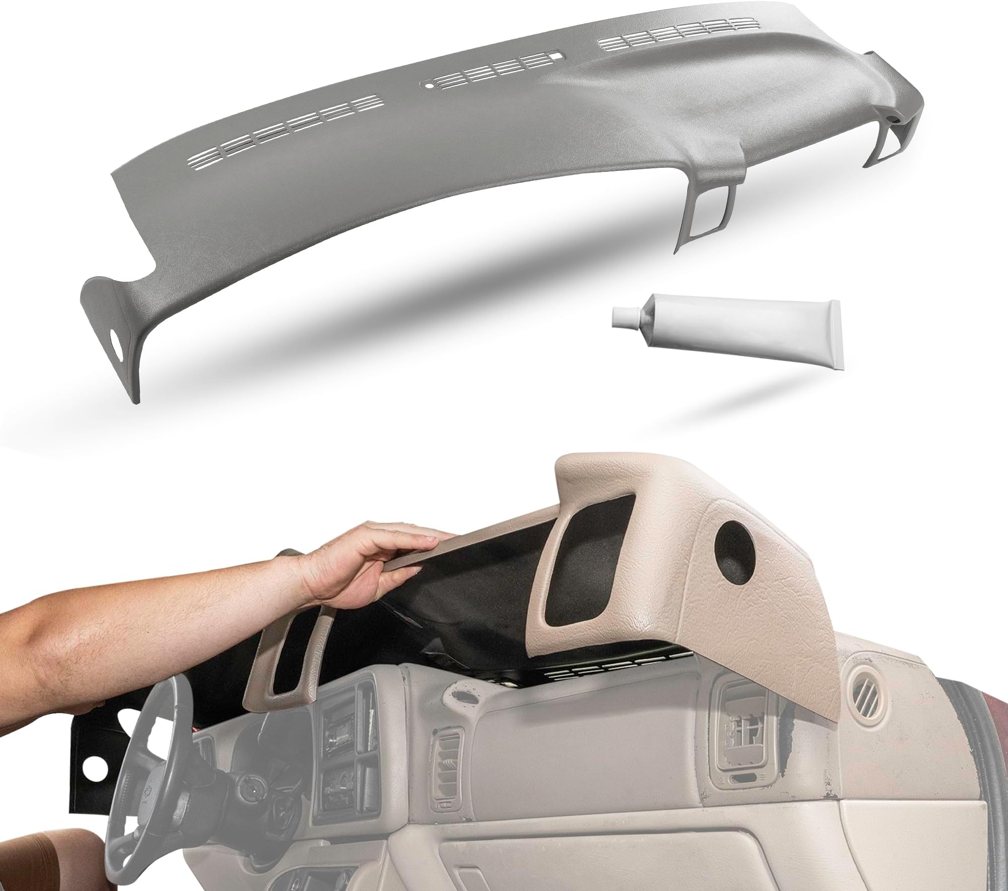 DashSkin Dash Cover Compatible with 2000-2006 Chevrolet Tahoe Suburban Yukon Avalanche & 99-06 Chevy Silverado GMC Sierra in Light Pewter Grey - Hard Molded Plastic Dashboard Cap