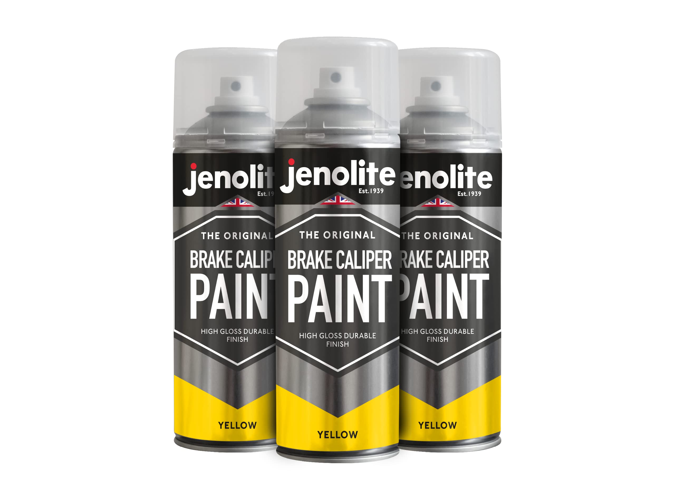 JENOLITE Brake Caliper Spray Paint | YELLOW GLOSS | Brake and Caliper Restoration Spray Paint | Durable Finish and Heat Resistant | 3 x 400ml | RAL 1018