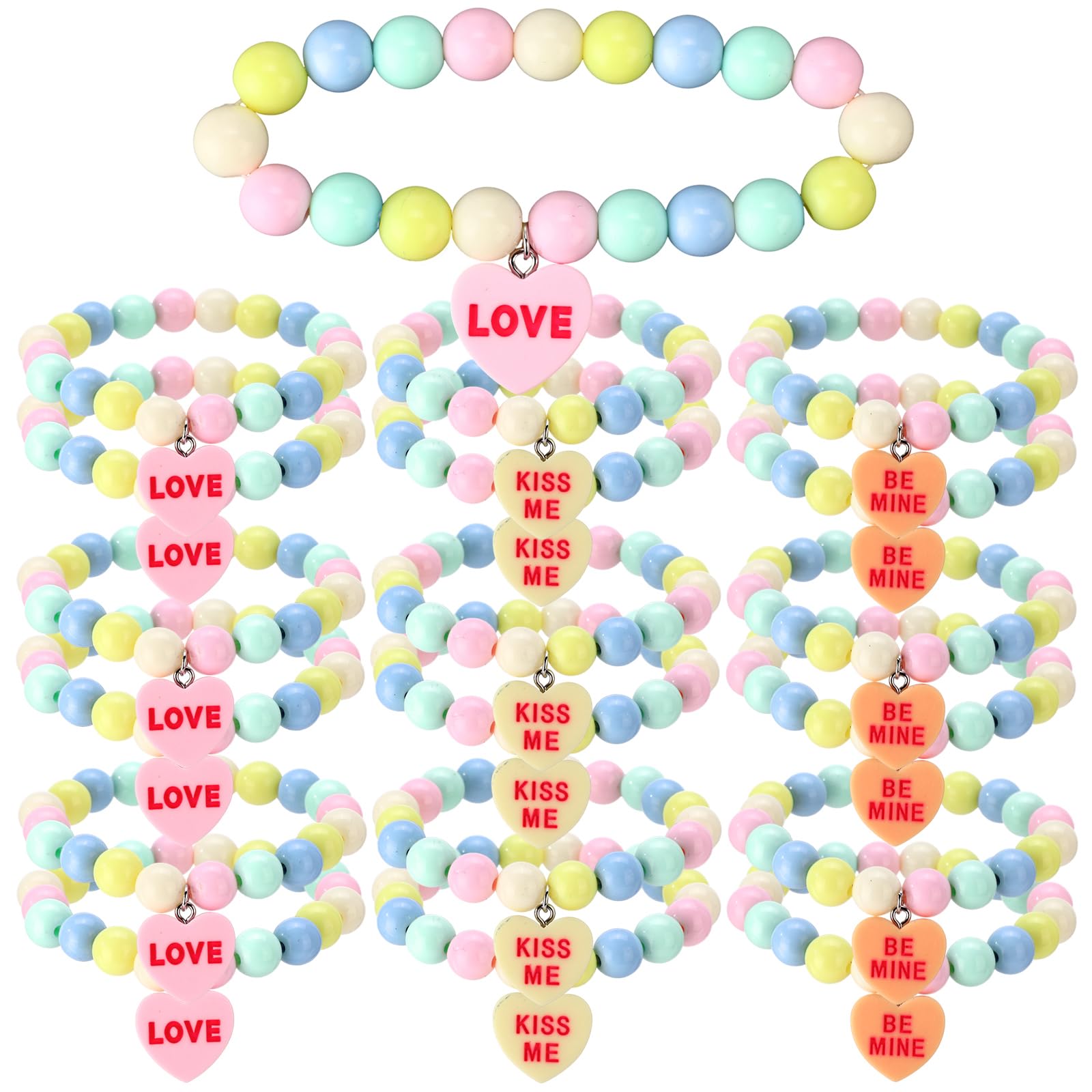 Photo 1 of ***NOT CANDY*****Huquary 24 Sets Happy Birthday Candy Bracelets Bulk Summer Candy Heart Bracelet Gift Plastic Beads Jewelry Love Heart Charm for Birthday Gift Exchange Party Favors