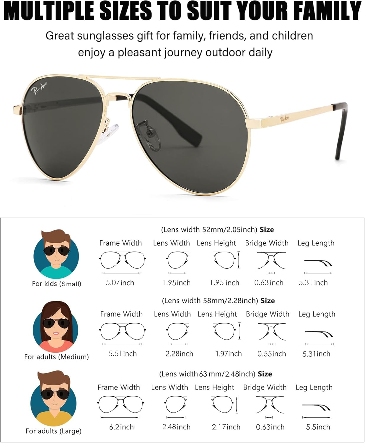 Pro Acme Classic Polarized Aviator Sunglasses 100% UV Protection, 52mm 58mm 63mm - Image 5